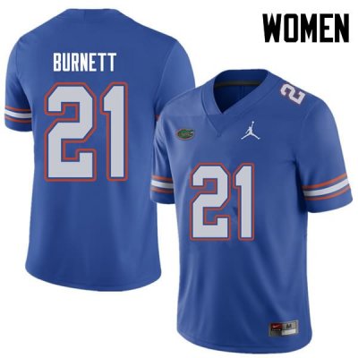 Women's Florida Gators #21 McArthur Burnett NCAA Jordan Brand Royal Authentic Stitched College Football Jersey RLD7162ED